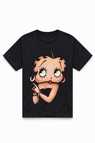 Bravebell Tricou negru cu imprimeu cu personaje de desene animate pentru femei