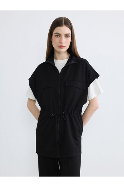 LC Waikiki Μαύρο ψηλός λαιμός oversized Γυναίκες Γιλέκο