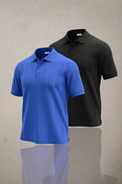 Altamira Ανδρικό σετ μπλουζών Indigo Blue Black 2 τεμαχίων από ύφασμα κηρήθρα...