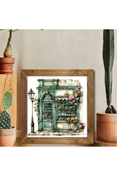 Tuba Decor Tablou pătrat cu ramă din lemn, vitrină cu flori roz