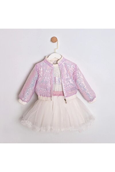 Cumino Kız Çocuk Pullu Ceketli 3'lü Parti Takım