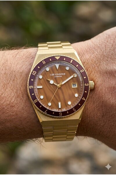 Lee Cooper Gold Case Men's Wristwatch |   40mm Steel Case, Gold Steel Band, B...