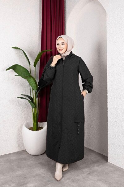 GLR&GYM AYSİRA KADIN BÜYÜK BEDEN TAM BOY MEVSİMLİK FERMUARLI ÖRME KAPİTONE MONT