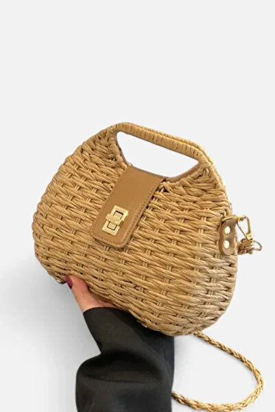 Luminos Butik Women's Camel Straw Knit Shoulder Bag Chain Strap Pcs Summer Se...