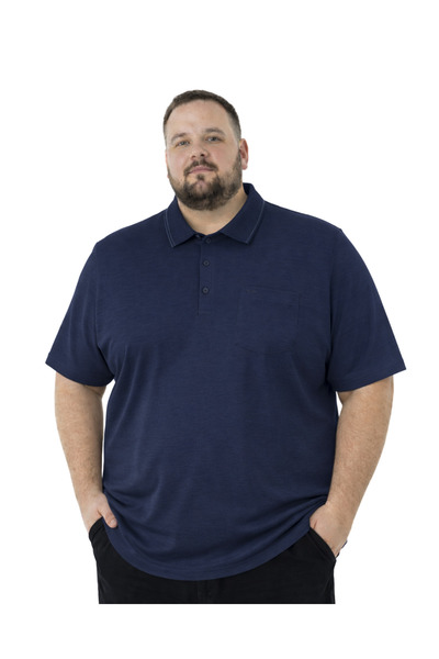 BattalModa Erkek Büyük Beden Melanj Lacivert Polo Yaka Kısa Kollu Pike Tişört...