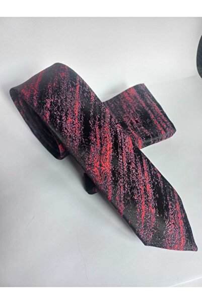 Kravatistan Bordo Patterned Thin Tie and Handkerchief Set 5,5cm