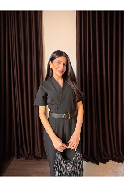 LOISY Women's Double Breasted Collar Belted Jumpsuit