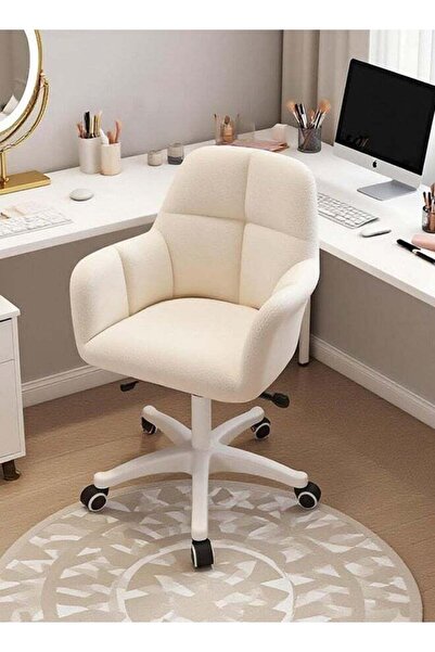 Generic كرسي مكياج، كرسي استرخاء عصري دوار مريح وناعم بعجلات، مُنجّد بقماش ناعم