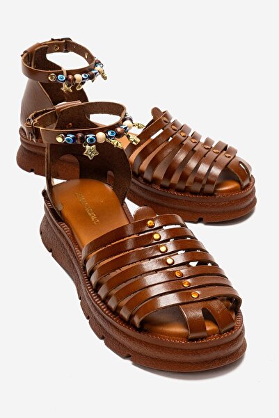 Zeynep Sıradağlı Keith Women's Genuine Leather Vageta Sandals Tan