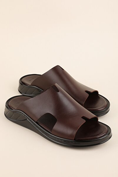 Gondol حذاء رجالي جلد أصلي يومي مريح شبشب hkm.184 بني