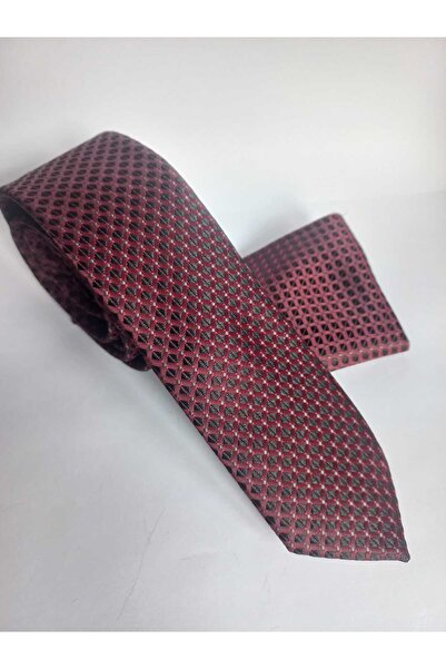 Kravatistan Bordo Patterned Thin Tie and Handkerchief Set 5,5cm