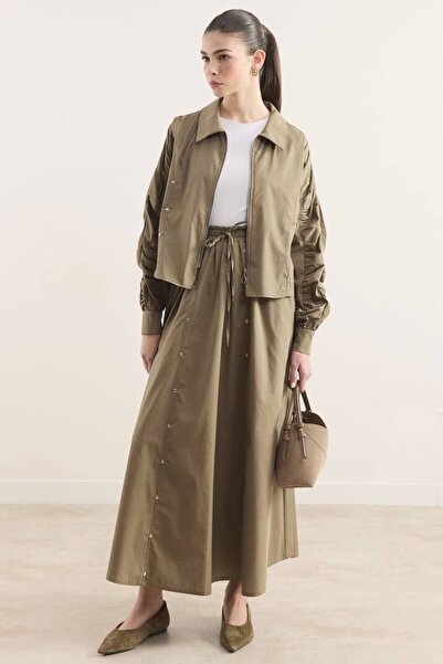 Ahel Tasarım Fermuarlı Metal Detaylı Dacron Etek Takım