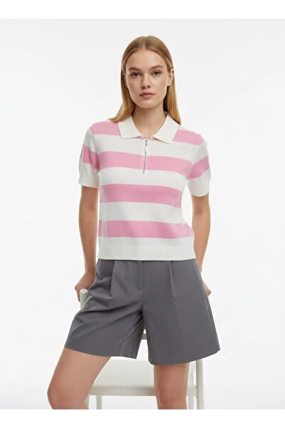 Park Karon Pulover tricotat cu fermoar pentru femei, cu guler polo, cu model ...