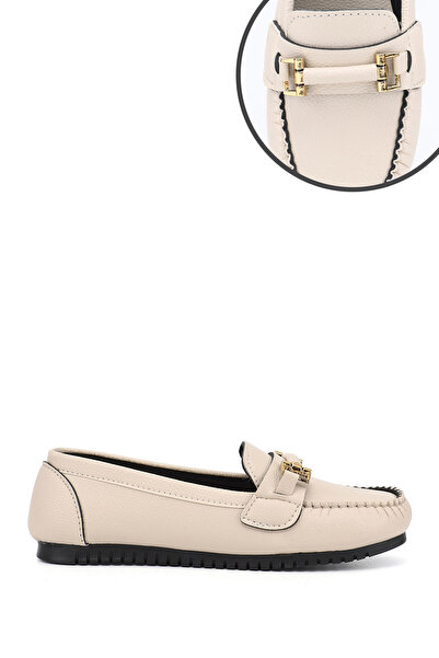 GÖNDERİ(R) Women's Beige Flat Sole Buckled Ballet Flats