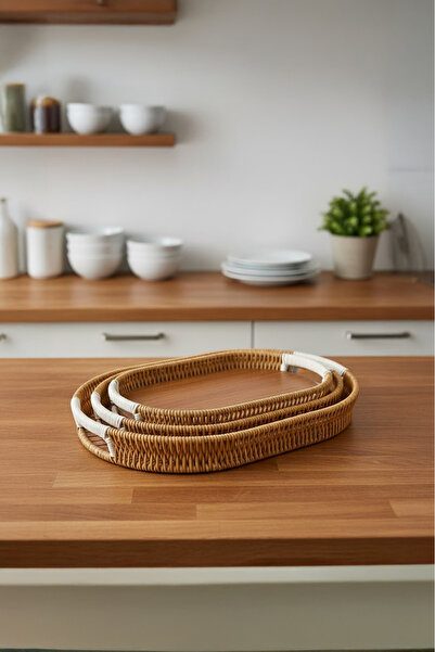 Vadi Oval Wicker Tray Set of 3 Bread Fruit Breakfast Presentation Tray