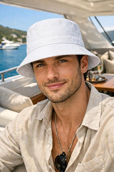 BALIENTE Бяла памучна шапка тип „букет“ за мъже