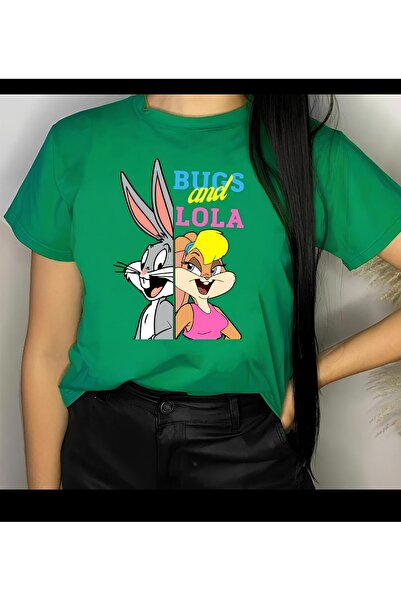 MAGORS تي شيرت نسائي مطبوع عليه BUNNY BASKILI بياقة دائرية وأكمام قصيرة ومقاس...