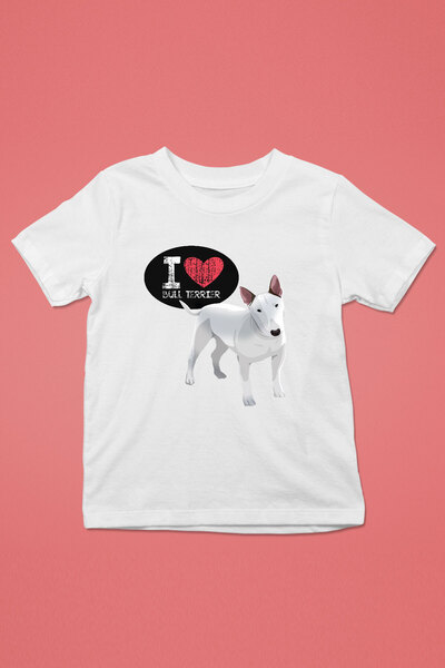 Bull Teriyerimi Seviyorum - Köpek Baskılı Unisex Beyaz Çocuk Tişört - T-Shirt CT007