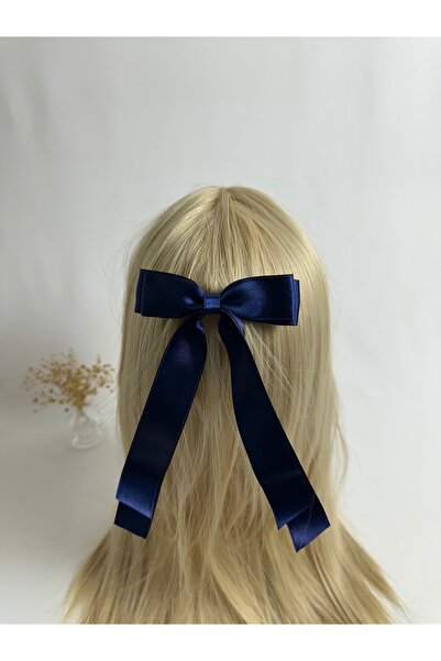 MegssStore مشبك أوتوماتيكي بشريط من الساتان باللون الأزرق الداكن