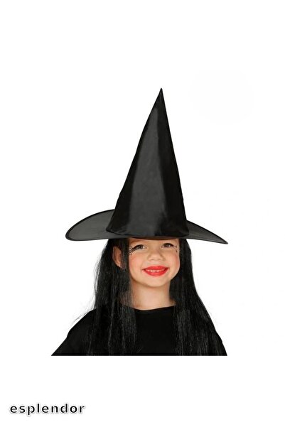 esplendor قبعة ساحرة سوداء للأطفال الأولاد وشعر مستعار ساحرة أسود طويل