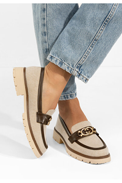 B T Shoes Mocasini dama cu talpa groasa Lenisia bej