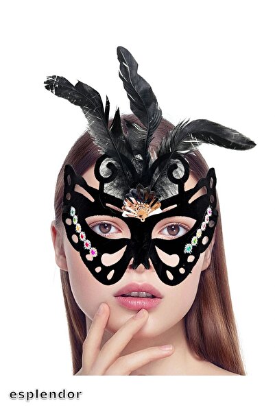 esplendor قناع حفلة على شكل فراشة من جلد الغزال الأسود