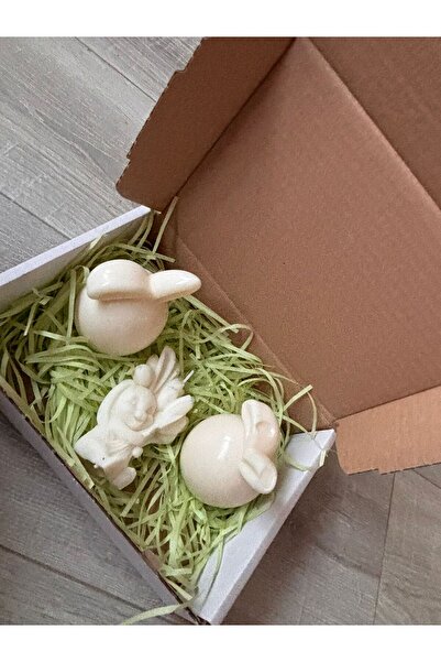 Roots&Flame Set 3 Lumânări Iepurași de Paște din Ceară Soia - 2 Rotunzi + Iep...