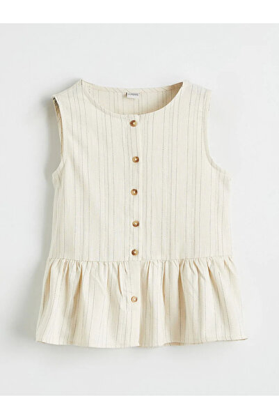 LC Waikiki Lcw Kids Ecru Crew Neck Ruffle Detailed Girls' Shirt