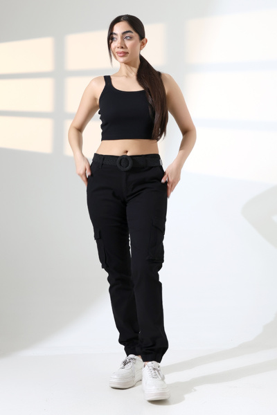 sports here Linen Cargo Pocket Seasonal Trousers with Elastic Legs