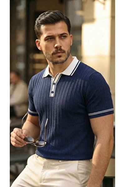 Modayakamoz Men's Button Collar Contrast Collar Knitwear T-Shirt