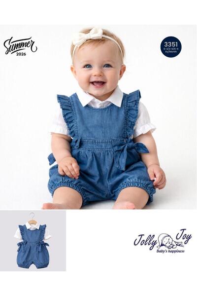 JOLY JOY Shirt with Ruffled Sleeves Summer Denim Shorts Jumpsuit 3351