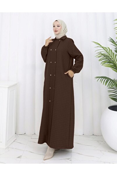 GLR&GYM GÜLİSTAN KADIN BÜYÜK BEDEN DÜĞMELİ TAM BOY ÖRME KAPTONE MONT