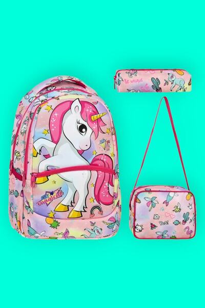 Tezzgelsin Set de 3 geanți de școală cu model unicorn pentru fete, cu nutriți...