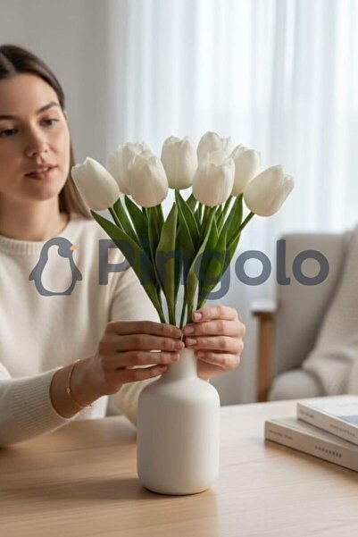 Pingolo زهرة التوليب البيضاء الاصطناعية ذات 12 فرعًا PNG-504