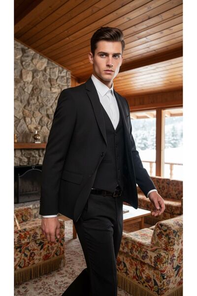 ByEmir Slim Fit Düz Siyah Yazlık Takım Elbise