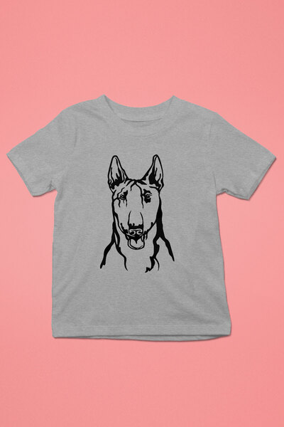 Bull Teriyer Portre - Köpek Baskılı Unisex Gri Melanj Çocuk Tişört - T-Shirt CT006