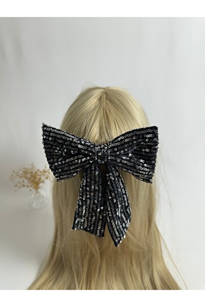 MegssStore مشبك أوتوماتيكي على شكل فيونكة مزينة بالترتر الفضي