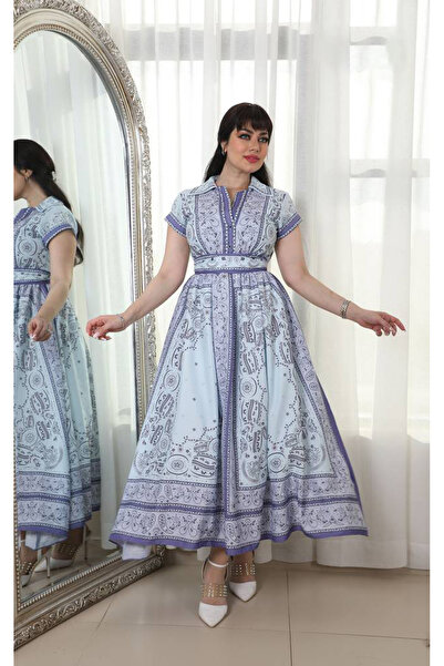 Abad فستان تركي أنيق بزخرفة باللون السماوي