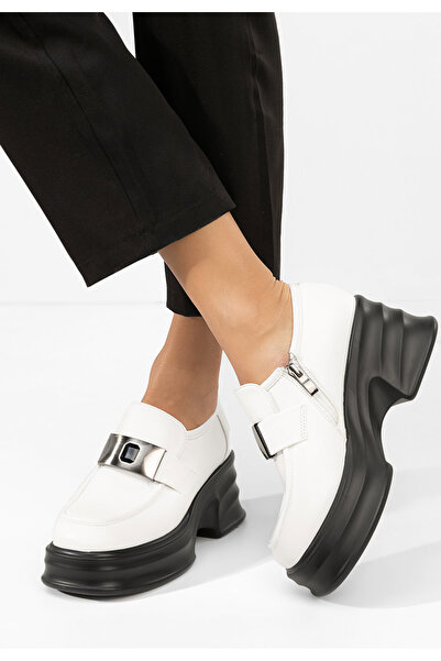 B T Shoes Esmara white platform and heel loafers