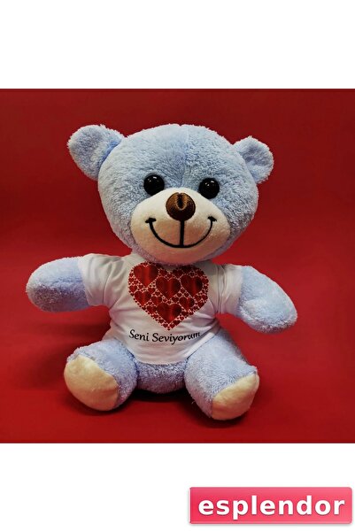 esplendor تي شيرت قطيفة على شكل دمية دب مع قلب مكتوب عليه أحبك