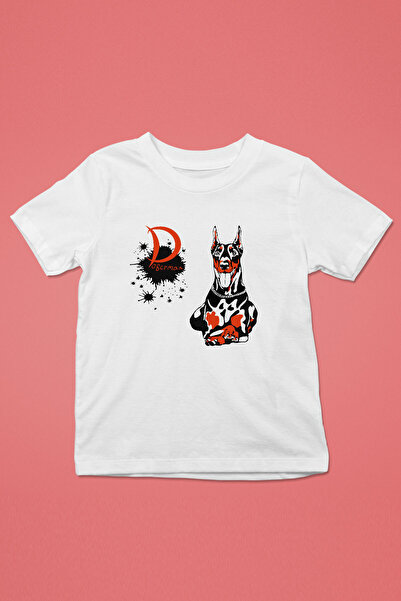 Doberman - Köpek Baskılı Unisex Beyaz Çocuk Tişört - T-Shirt CT007