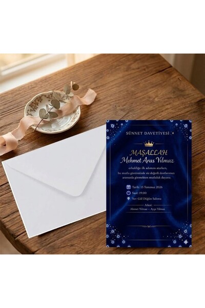 Heaven Nazar Boncuklu Temalı Sünnet Davetiyesi 500 Adet (Baskı Dahil) Beyaz Z...