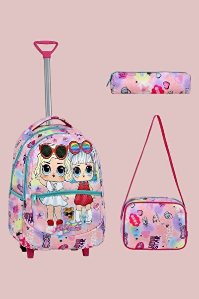 Tezzgelsin حقيبة مدرسية ملونة منقوشة للأطفال مع ممسحة مع تغذية وحامل قلم، مجم...