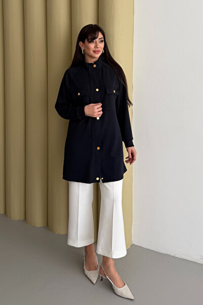 Mogi Butik Hakim Yaka Çıtçıtlı Με λεπτομέρεια τσέπης Μοντάλ Hijab Tunic 3179 ...