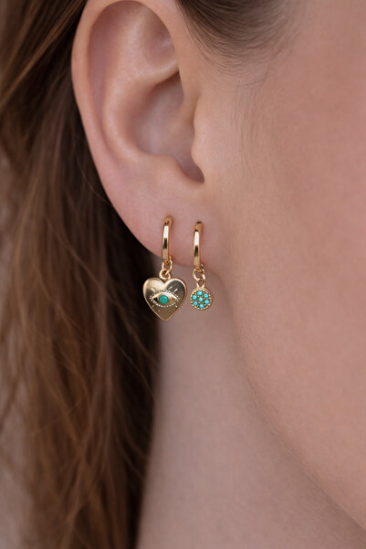 Sacce Scarves&Accessories Turquoise Evil Eye Heart Asymmetric Hoop Earring Se...