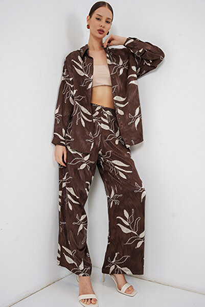 Bigdart Women's Long Jacket and Bottom Two-Piece Set 30089 - Brown