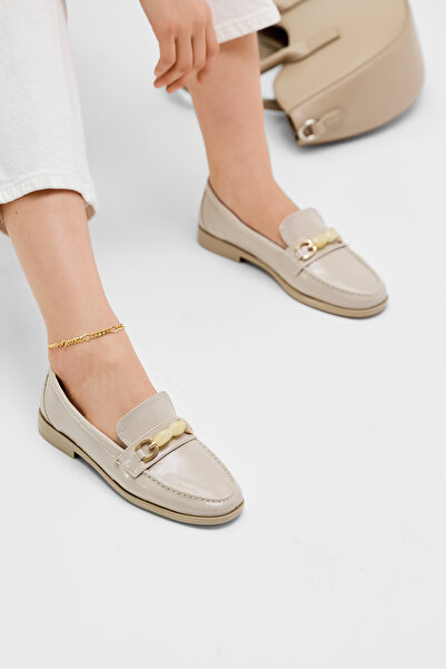 Tonny Black Women's Beige Women's Loafers Comfortable Buckle Detail Casual Ba...