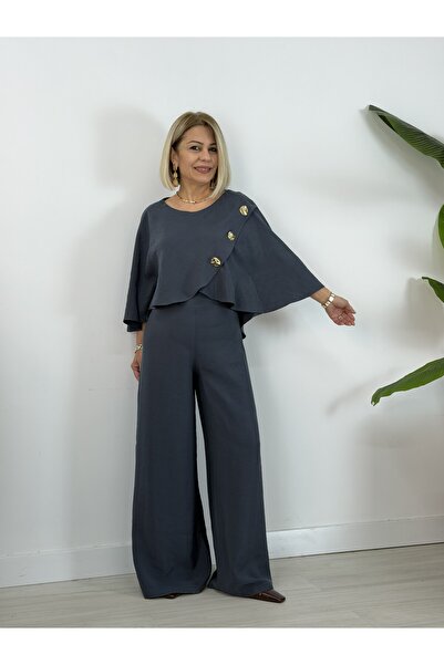 SİSTA MODA 0001 Buttoned Poncho, Palazzo Pants Set