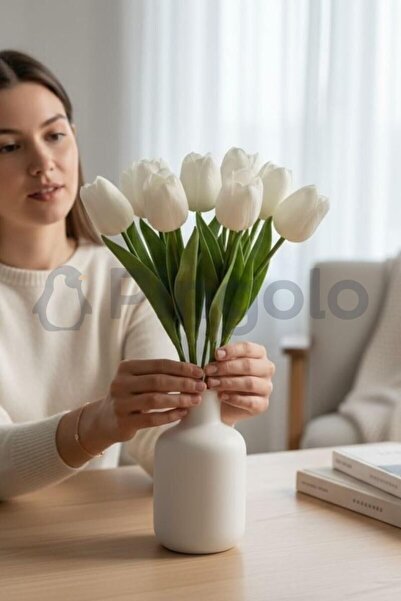 Pingolo زهرة التوليب البيضاء الاصطناعية ذات 5 فروع PNG-502