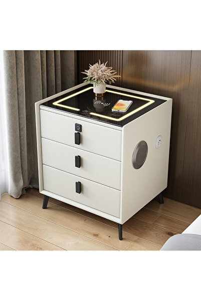 KEKE 3-Drawer Nightstand with LED, Wireless Charger, Fingerprint Lock, Speake...